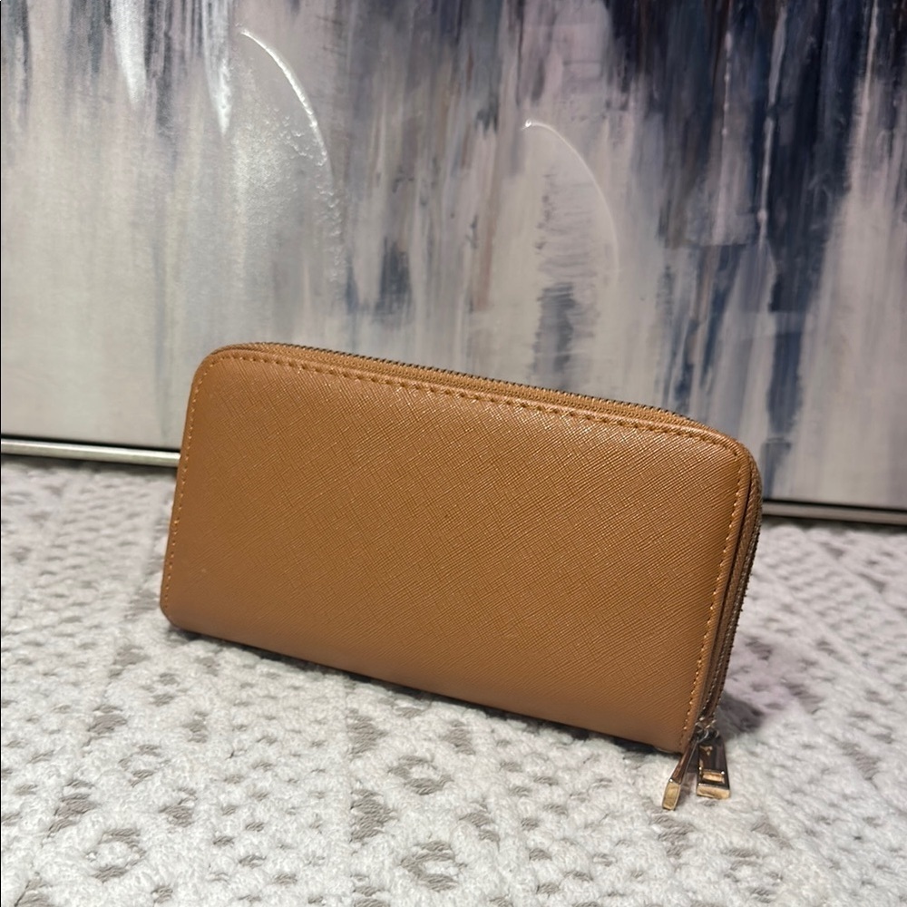 Double Zippered Clutch Crossbody without Chain/Strap Vegan Saffiano Leather NWOT